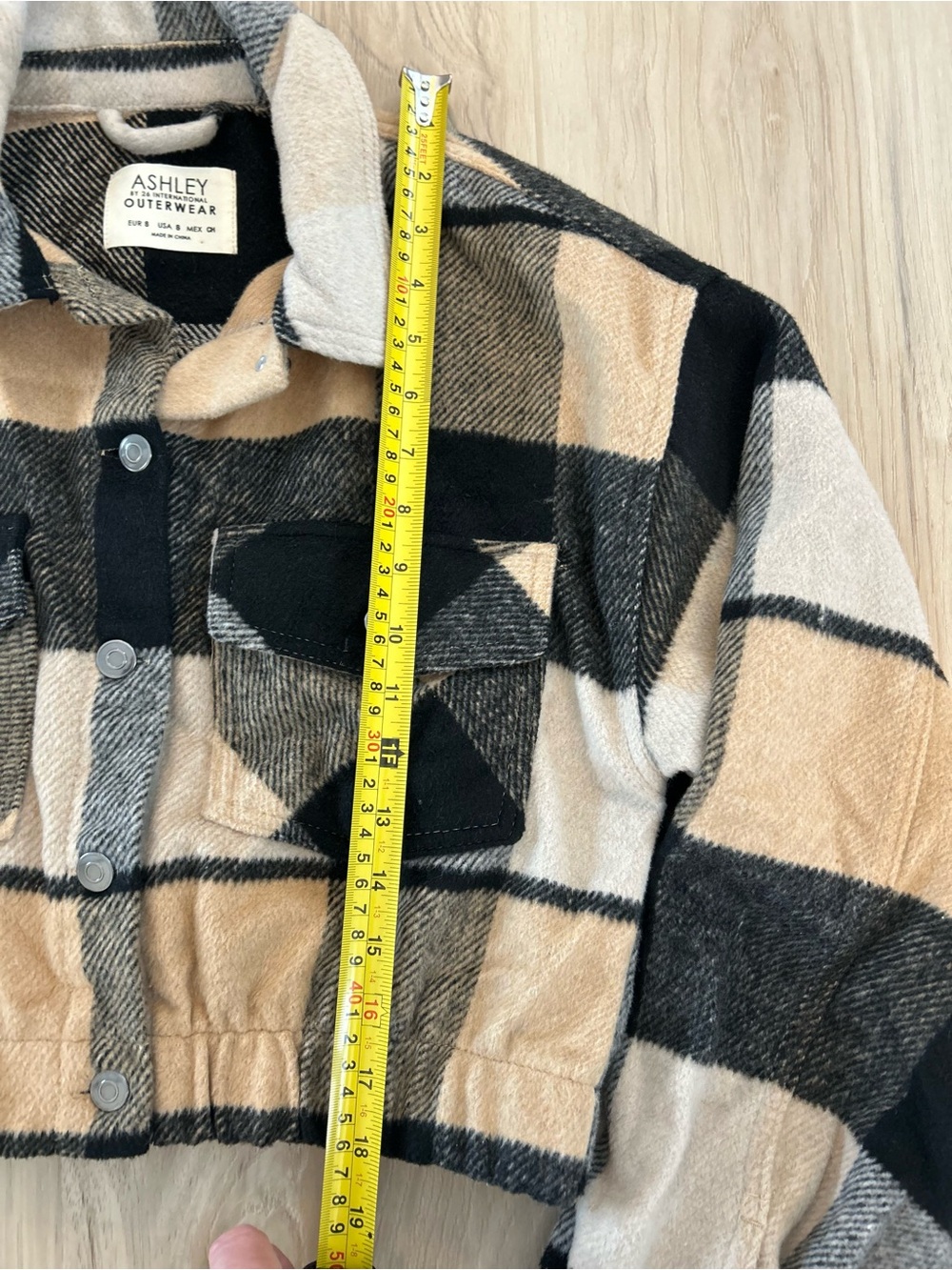 Ashley By 26 International Plaid Cropped Shacket - Black, Tan & Cream - Picture 5 of 8